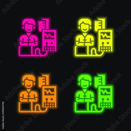 Blood Donation four color glowing neon vector icon