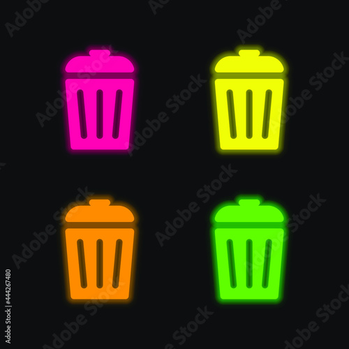Bin four color glowing neon vector icon