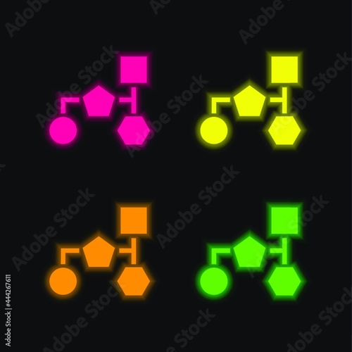 Block Scheme Of Basic Black Geometric Shapes four color glowing neon vector icon