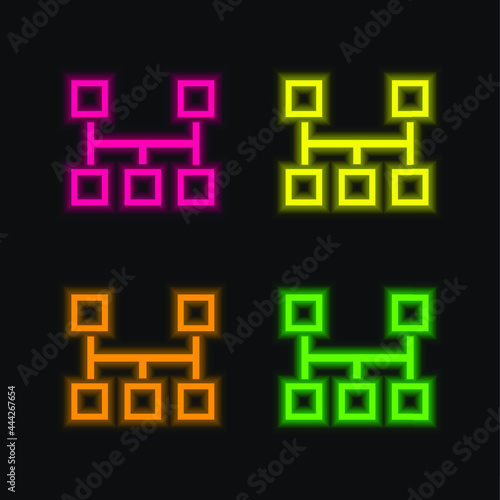 Blocks Scheme four color glowing neon vector icon