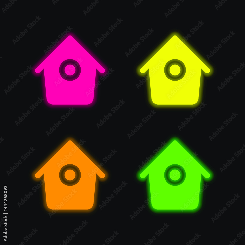 Bird House With Small Round Hole four color glowing neon vector icon Bird House With Small Round Hole four color glowing neon vector icon
