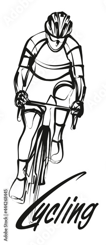 Stylized cyclist symbol, linear vector.