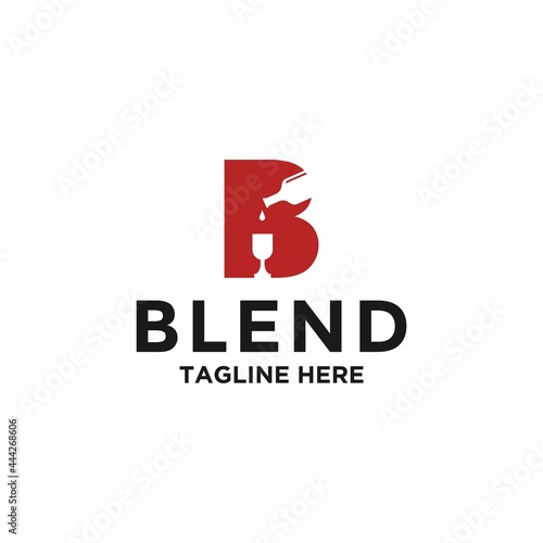 blend Wineglass Goblet Wine Drink with bottle silhouette logo design