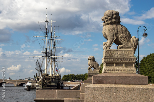 Frigate on the Neva River in St. Petersburg