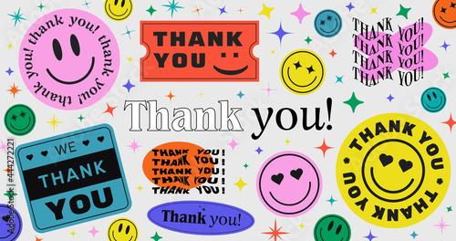 Thank You Abstract Hipster Cool Trendy Background With Retro Stickers Vector Design. photo