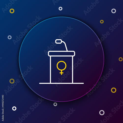Line Stage stand or debate podium rostrum icon isolated on blue background. Conference speech tribune. Colorful outline concept. Vector