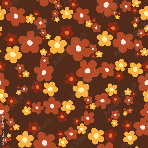 Yellow, orange and brown vintage flowers seamless background