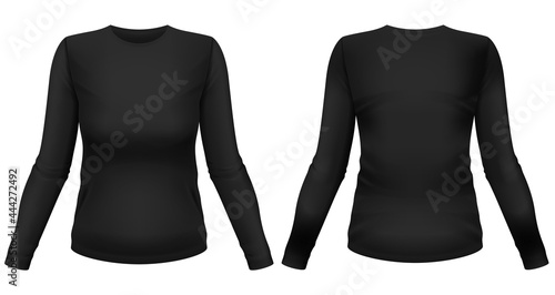 Blank black long sleeve shirt template. Front and back views. Photo-realistic vector illustration.