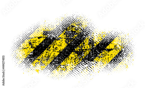 Grunge halfton, texture with shabby old stripes in black and yellow, design flat style vector illustration, isolated on white.