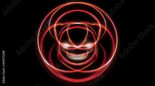 orange abstract light lines forming devilish face with glowing eyes