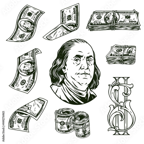Money elements vintage monochrome concept