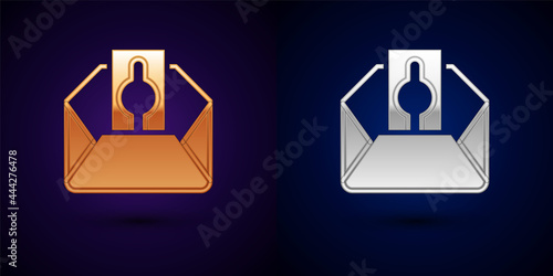 Gold and silver Donate or pay your zakat as muslim obligatory icon isolated on black background. Muslim charity or alms in ramadan kareem before eid al-fir. Vector