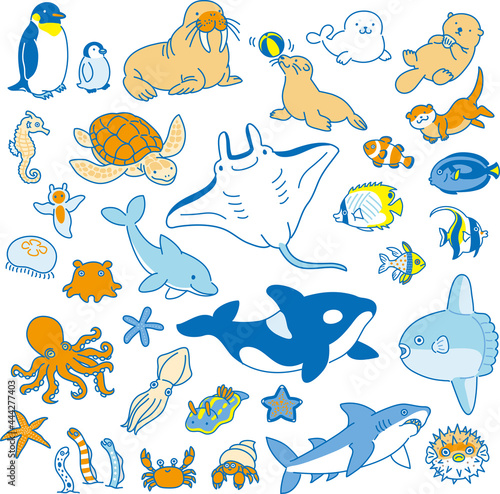 海の生き物イラストセット(サマーカラー)