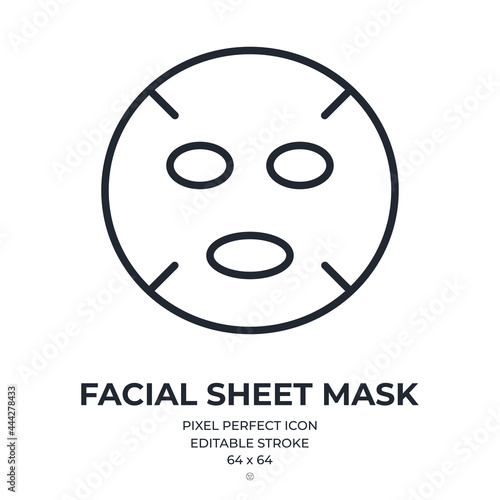 Face sheet mask editable stroke outline icon isolated on white background flat vector illustration. Pixel perfect. 64 x 64.
