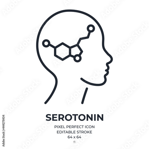 Serotonin editable stroke outline icon isolated on white background flat vector illustration. Pixel perfect. 64 x 64.