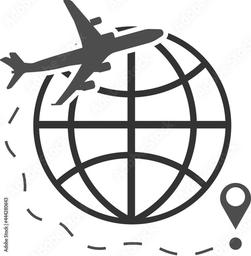 Vector illustration of an airplane flying around the earth to its destination.