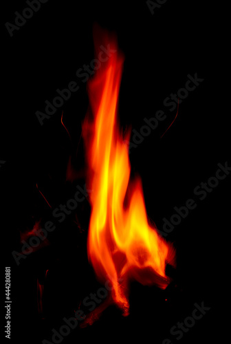 Flame of fire on a black