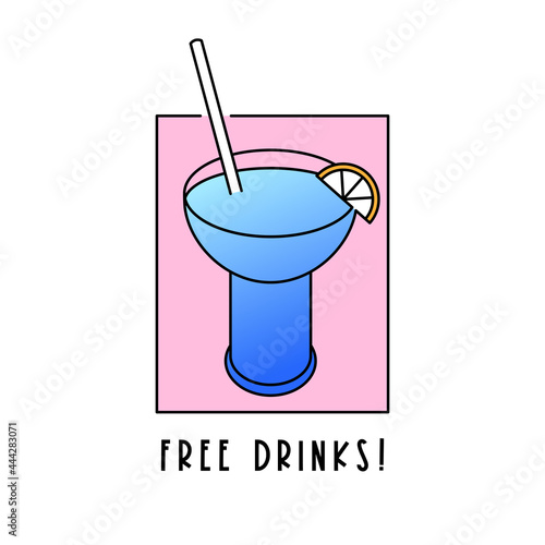 Free drinks label, happy hour sign