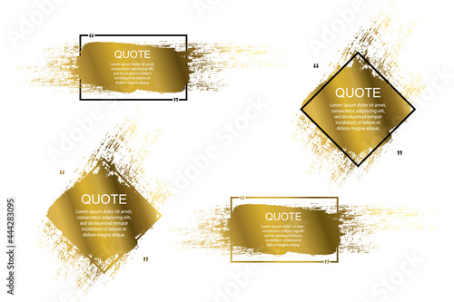 Golden Quote box frame, big set. Quote box icon. Texting quote boxes. Blank Grunge brush background. Vector illustration