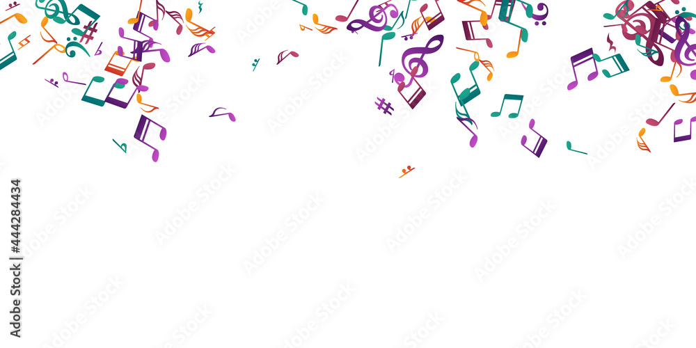Musical notes flying vector backdrop. Audio Musical notes flying vector backdrop. Audio