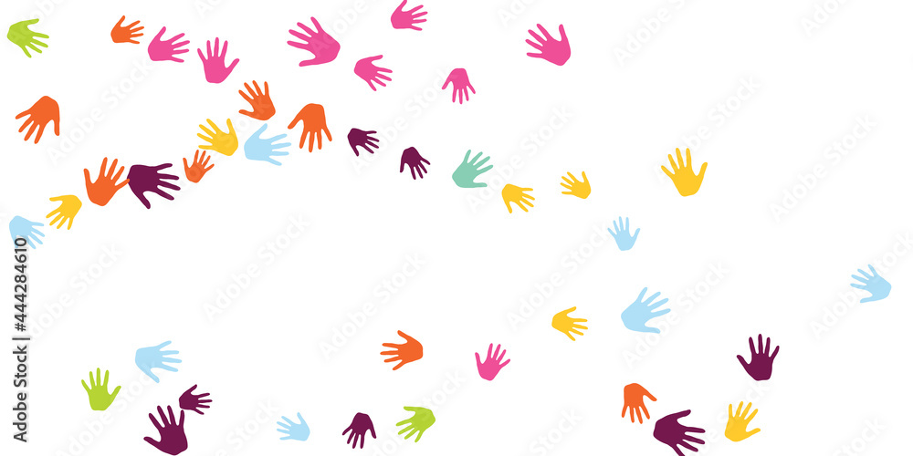 Cheerful kids handprints nursery games concept background design.