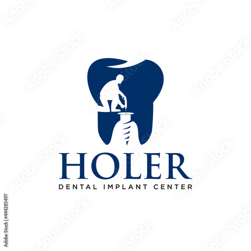 holer dental implat center logo, people drill in teeth vector photo