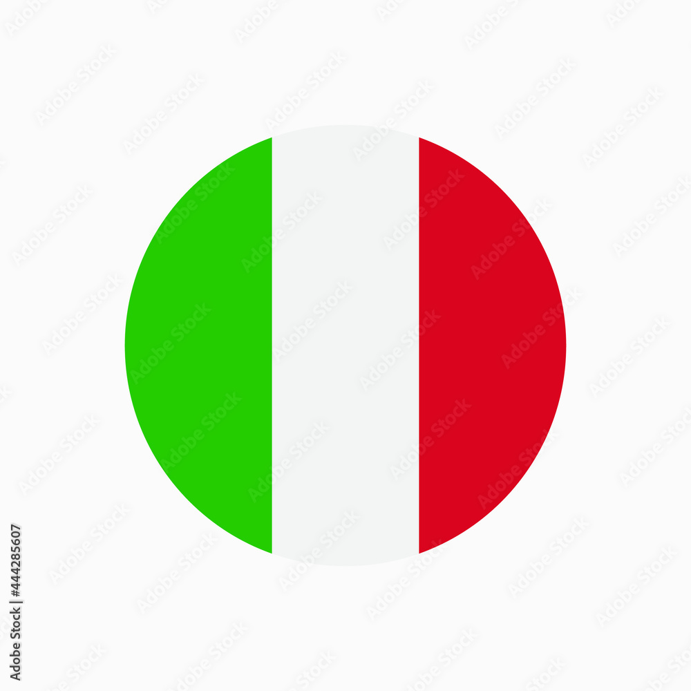 Round Italian flag vector icon isolated on white background. The flag of Italy in a circle. Round Italian flag vector icon isolated on white background. The flag of Italy in a circle.