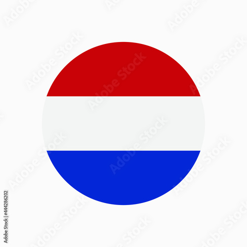 Round dutch flag vector icon isolated on white background. The flag of the Netherlands in a circle.