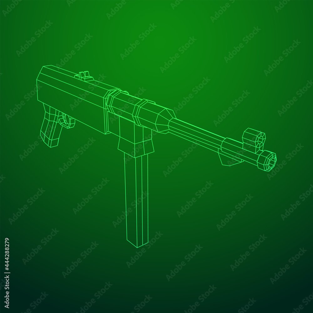 Submachine gun german MP 40 world war 2 firearms pistol. Wireframe low poly mesh vector illustration. Submachine gun german MP 40 world war 2 firearms pistol. Wireframe low poly mesh vector illustration.