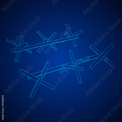 Hedgehog antitank defence. Wireframe low poly mesh vector illustration.