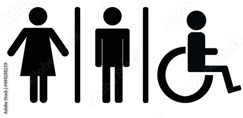 Vector image of signs for toilets. Men's, women's toilet. Toilet for people with disabilities