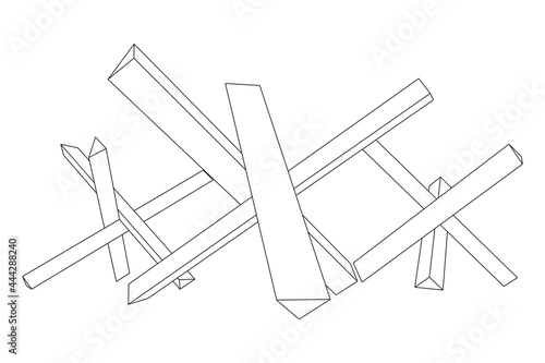 Hedgehog antitank defence. Wireframe low poly mesh vector illustration.
