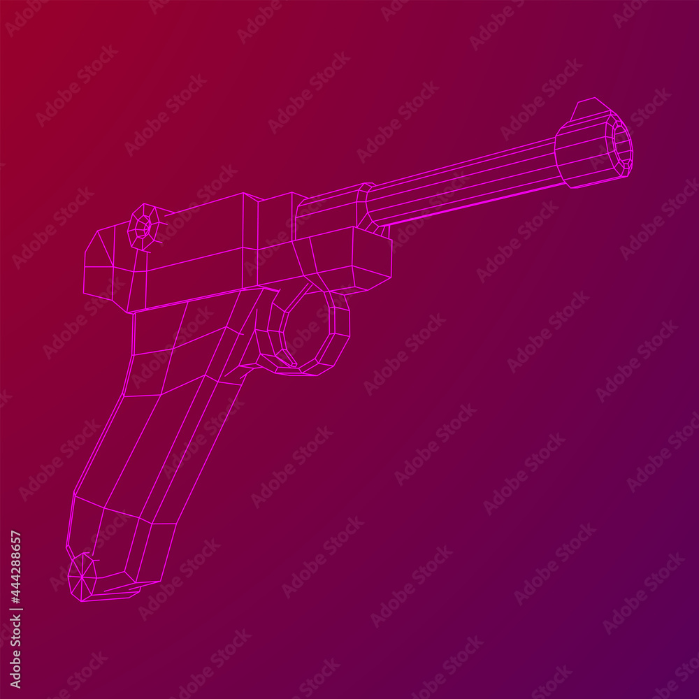 German world war military firearm pistol. Wireframe low poly mesh vector illustration.