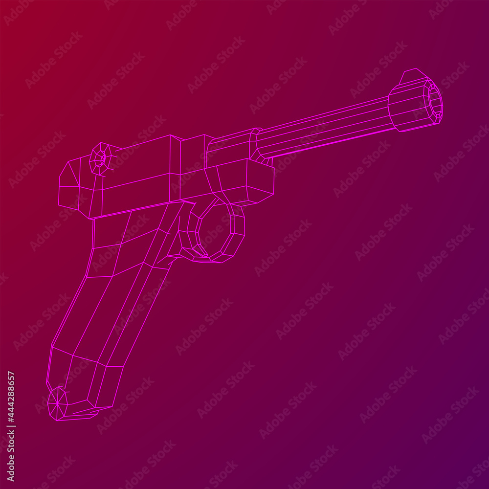 German world war military firearm pistol. Wireframe low poly mesh vector illustration. German world war military firearm pistol. Wireframe low poly mesh vector illustration.