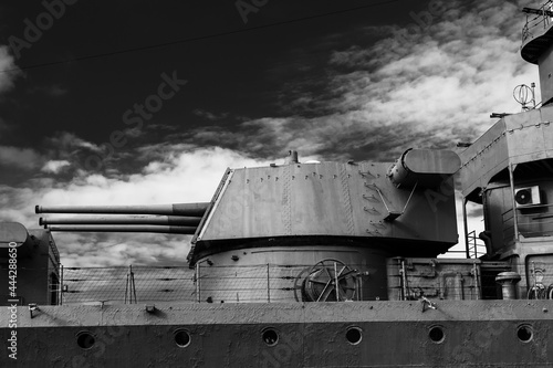 Picture of the gun turret of an old military cruiser.