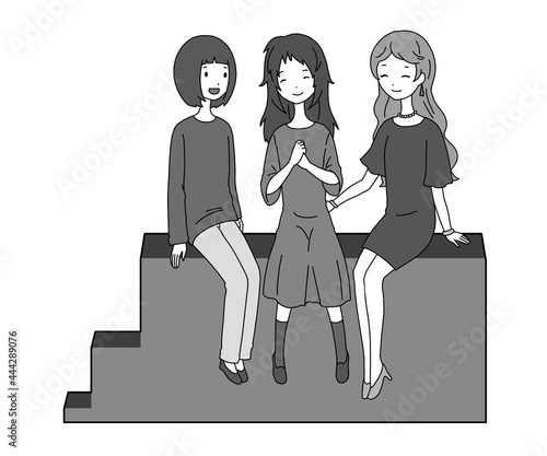 灰色の富裕層、中間層、貧困層の女性が平等になるコンセプトのイラスト