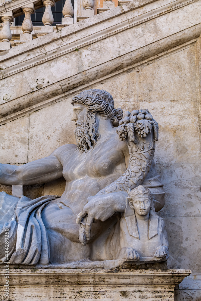 Nile God statue in front of the Palazzo Senatorio (Senatorial Palace) at the Piazza del Campidoglio in Rome, Italy