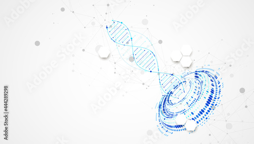 Halftone theme Vector. Science abstract background with connecting dots and lines.