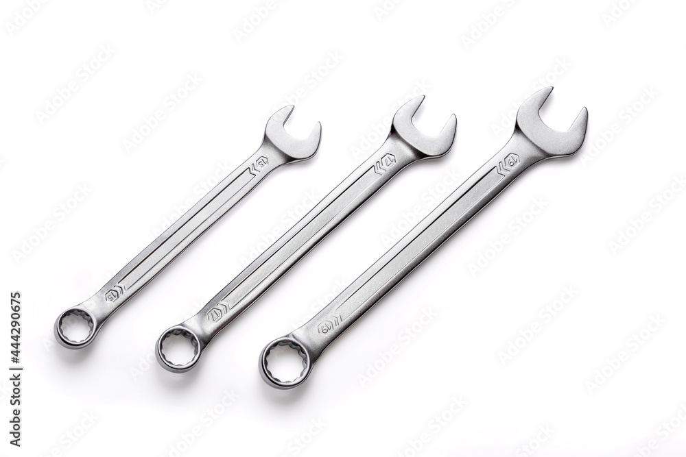 Three chrome vanadium wrenches isolated on white background Three chrome vanadium wrenches isolated on white background