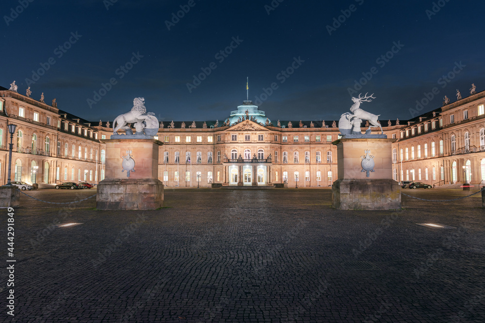 Stuttgart New Palace (Neues Schloss) at night - Stuttgart, Germany
