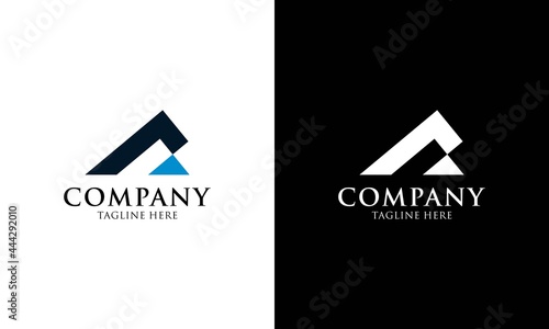 Abstract Mountain Logo. Blue Geometric Triangle Rounded Shape logo vector template.