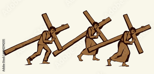 Men carry the cross. Vector drawing