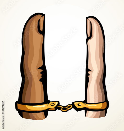 Trapped finger. Vector drawing. Relationship symbol