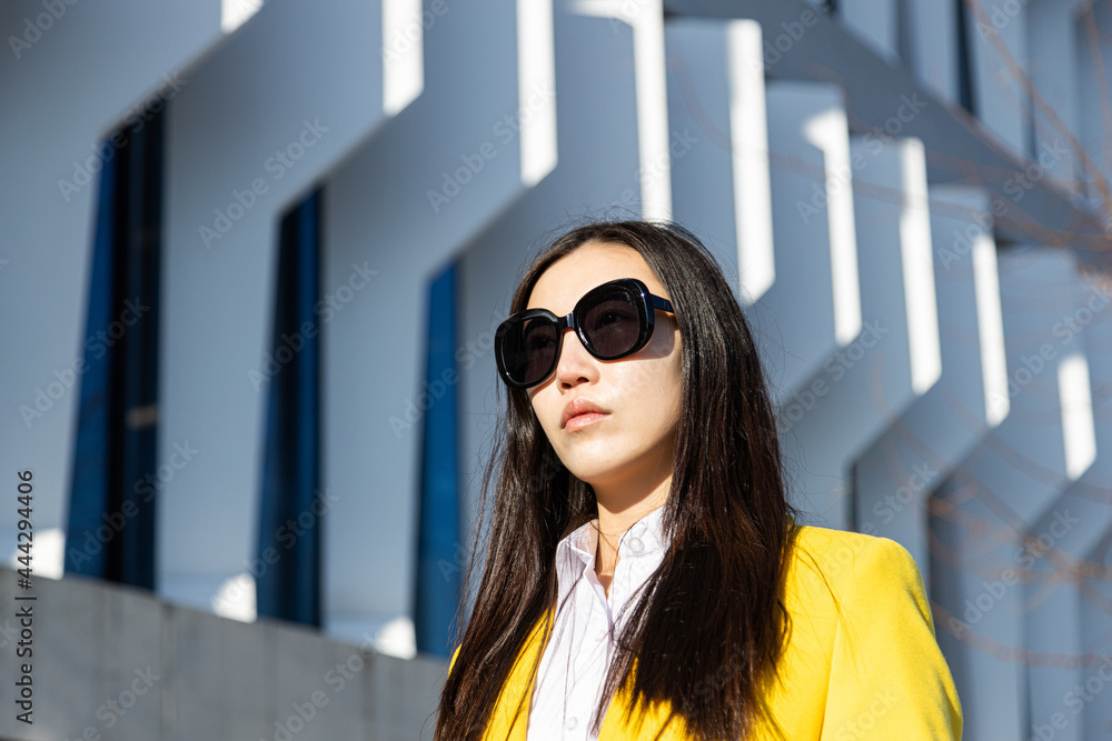 From bellow asian business woman From bellow asian business woman