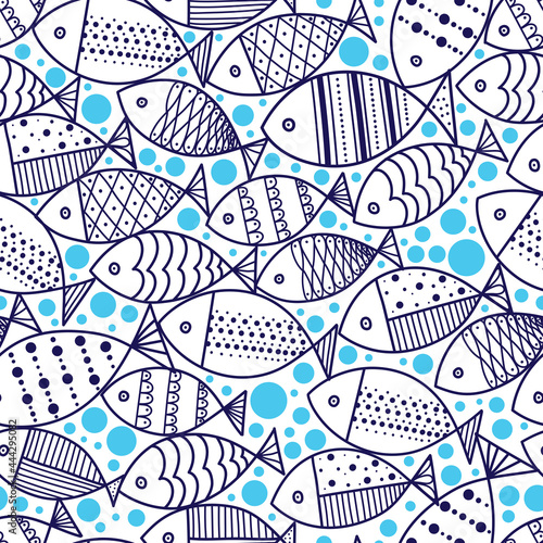 Cute fish.  Kids line background. Seamless pattern. Can be used in textile industry, paper, background, scrapbooking.