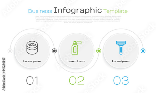 Set line Gel or wax for hair styling, Aftershave with atomizer and Shaving razor. Business infographic template. Vector