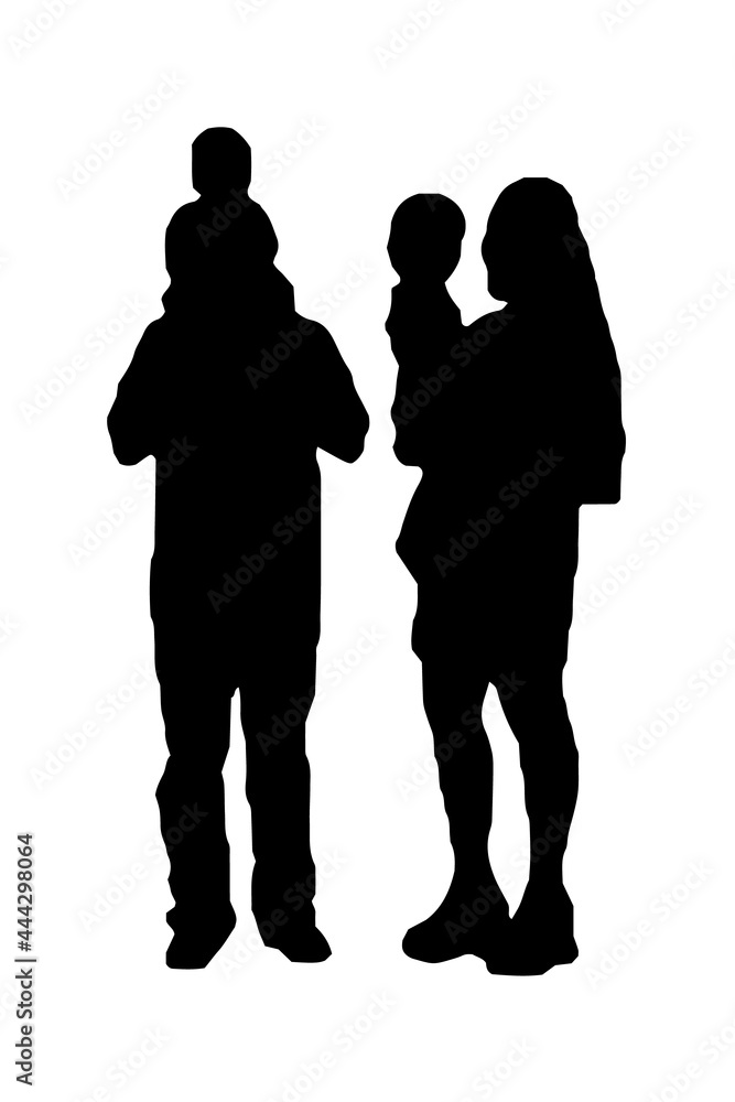 Happy dream family, black Silhouette with white background