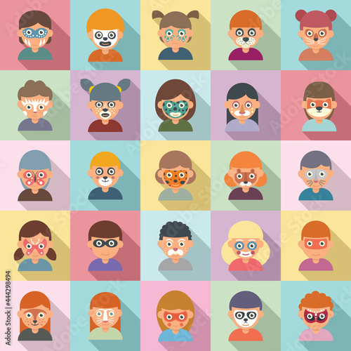 Face painting icons set flat vector. Paint kids make up