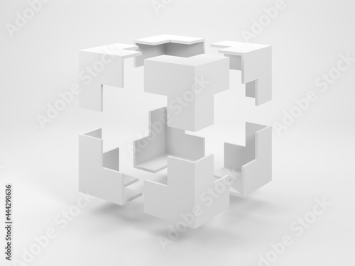 Abstract white 3d object  an empty bounding box