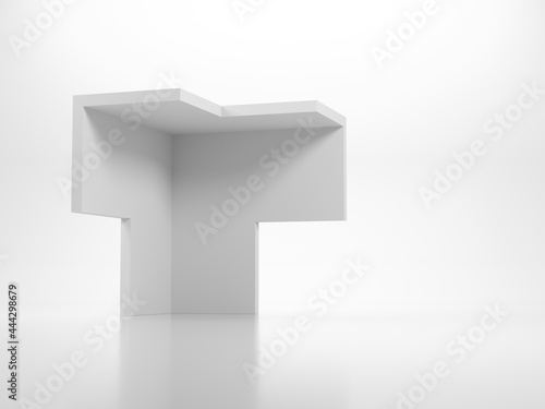 Abstract white geometric object, empty corner, 3 d